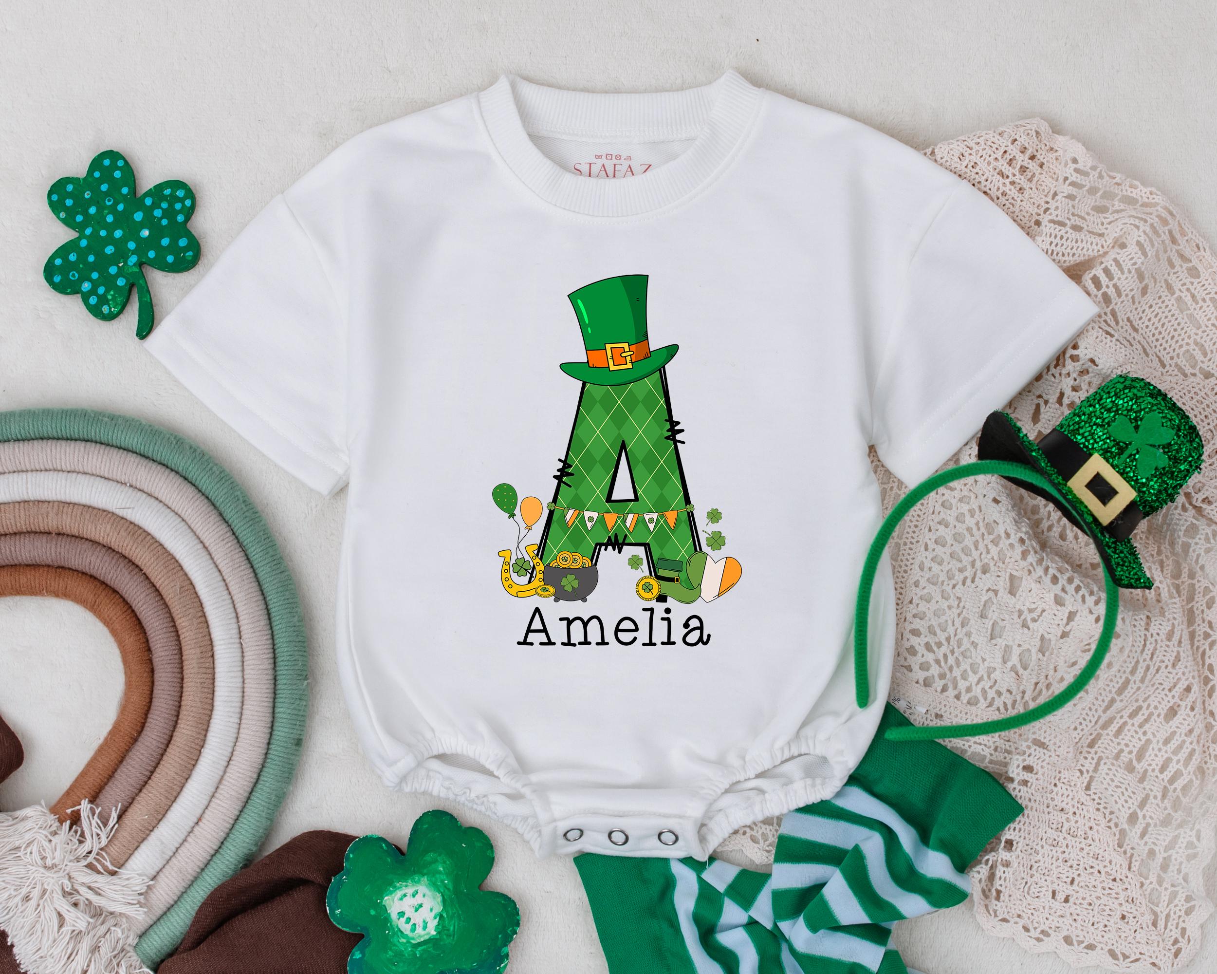 Personalized St Patrick's Day Romper with Leprechaun Hat Shamrock Design Festive Infant Outfit for Baby's First Irish Holiday