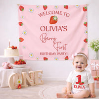 Personalized Strawberry First Birthday Outfit for Baby Girl with Custom Name Red Bubble Romper and Silk Banner Celebration Set