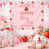 Personalized Strawberry First Birthday Outfit for Baby Girl with Custom Name Red Bubble Romper and Silk Banner Celebration Set