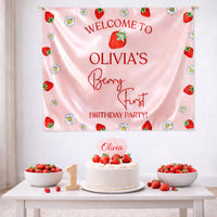 Personalized Strawberry First Birthday Outfit for Baby Girl with Custom Name Red Bubble Romper and Silk Banner Celebration Set