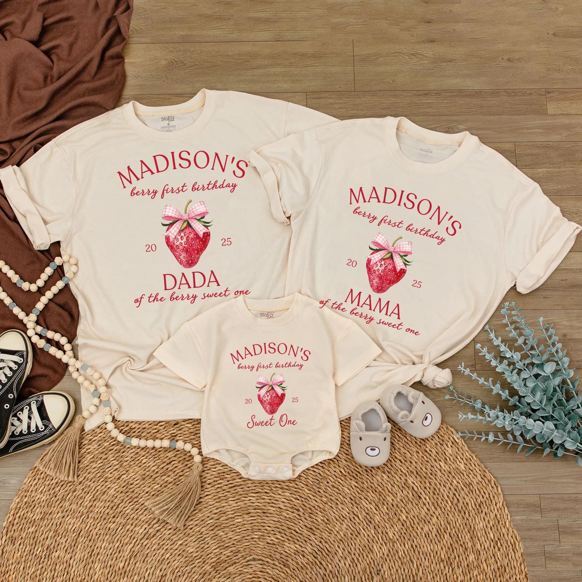 Personalized Strawberry First Birthday Shirt Custom Baby Outfit Berry Sweet 1st Birthday Party Family Matching Clothes Infant Gift 2025