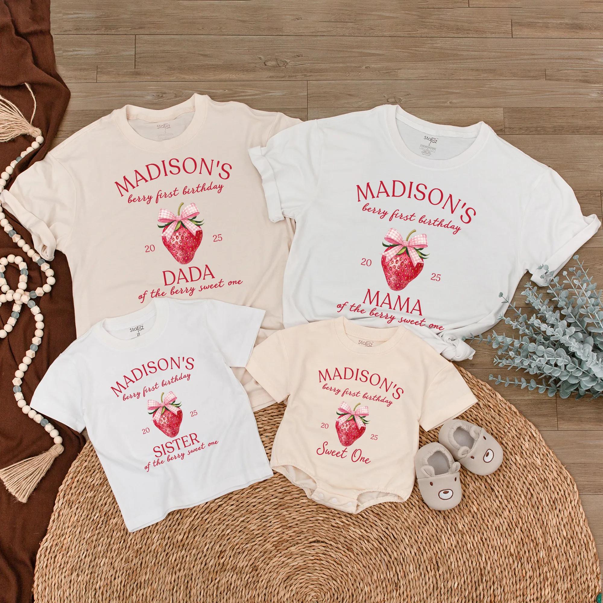 Personalized Strawberry First Birthday Shirt Custom Baby Outfit Berry Sweet 1st Birthday Party Family Matching Clothes Infant Gift 2025