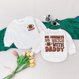Personalized On Sundays We Watch with Daddy Baby Bodysuit Football Romper Custom Name Game Day Outfit Fall Toddler Boy Girl Gift