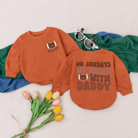 Personalized On Sundays We Watch with Daddy Baby Bodysuit Football Romper Custom Name Game Day Outfit Fall Toddler Boy Girl Gift