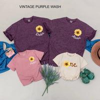 Personalized Sunflower Family Shirts with Baby Romper Cute Matching Outfits for 1st Birthday Toddler Girls Custom Flower Gift Clothes