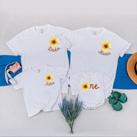 Personalized Sunflower Family Shirts with Baby Romper Cute Matching Outfits for 1st Birthday Toddler Girls Custom Flower Gift Clothes