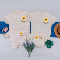 Personalized Sunflower Family Shirts with Baby Romper Cute Matching Outfits for 1st Birthday Toddler Girls Custom Flower Gift Clothes
