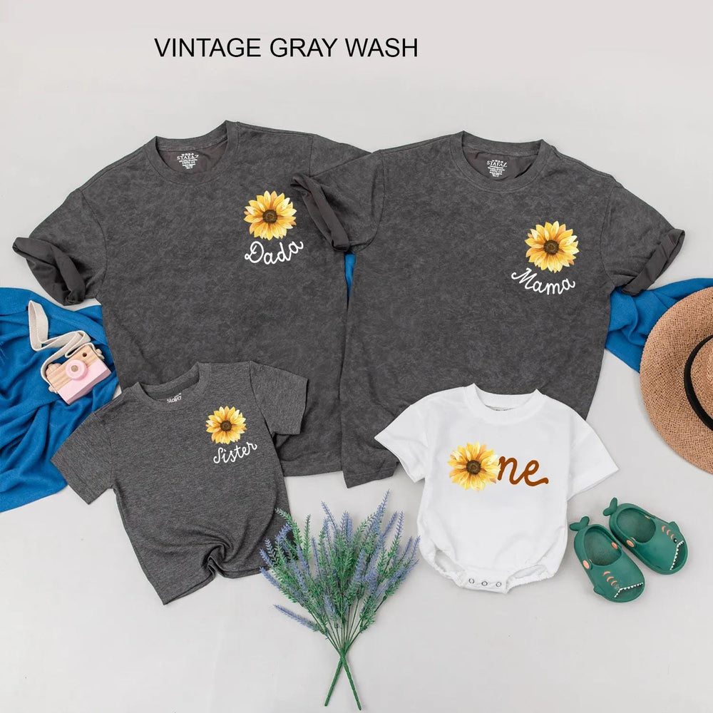 Personalized Sunflower Family Shirts with Baby Romper Cute Matching Outfits for 1st Birthday Toddler Girls Custom Flower Gift Clothes