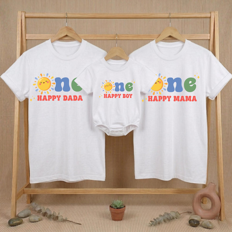 Personalized Sunshine 'One Happy' Matching Family Shirts, Soft Cotton 1st Birthday Outfits for Baby, Toddler, Mom, Dad, and More