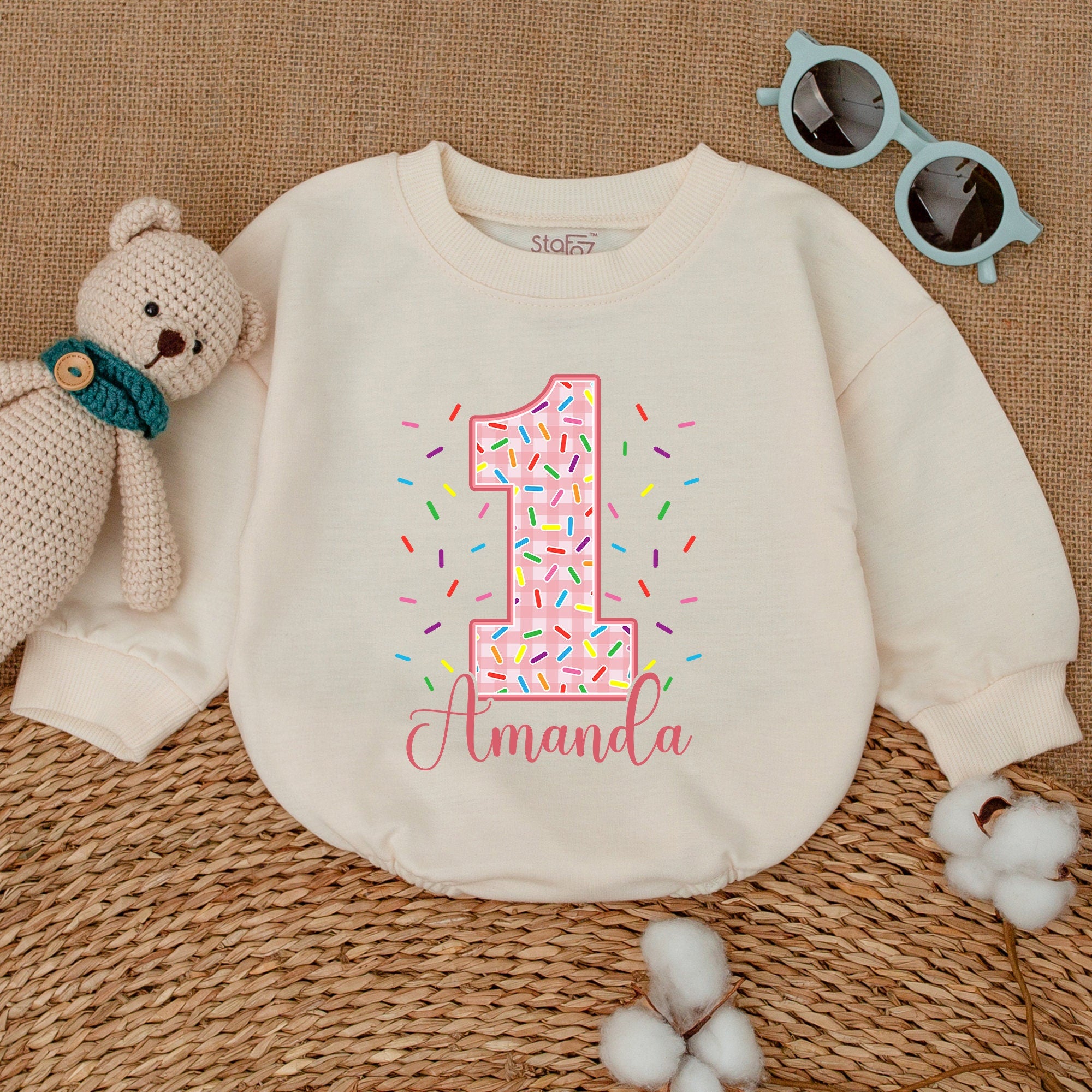 Personalized Sweet One Donut Romper for Baby Birthday Celebration Colorful Sprinkles Smash Cake Outfit Toddler Girl Soft Cotton Gift