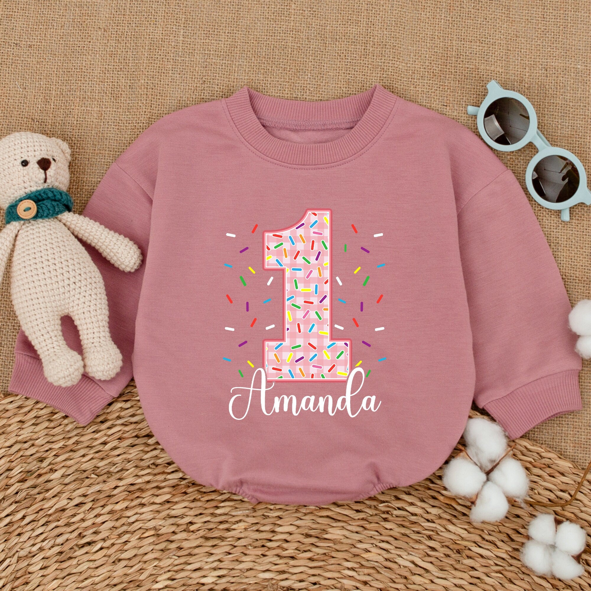 Personalized Sweet One Donut Romper for Baby Birthday Celebration Colorful Sprinkles Smash Cake Outfit Toddler Girl Soft Cotton Gift