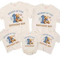 Personalized Teddy Bear 1st Birthday Boy Matching Family Shirts, Custom Name Outfit for Baby, Mommy, Daddy, Brother, Sister, Party Tees