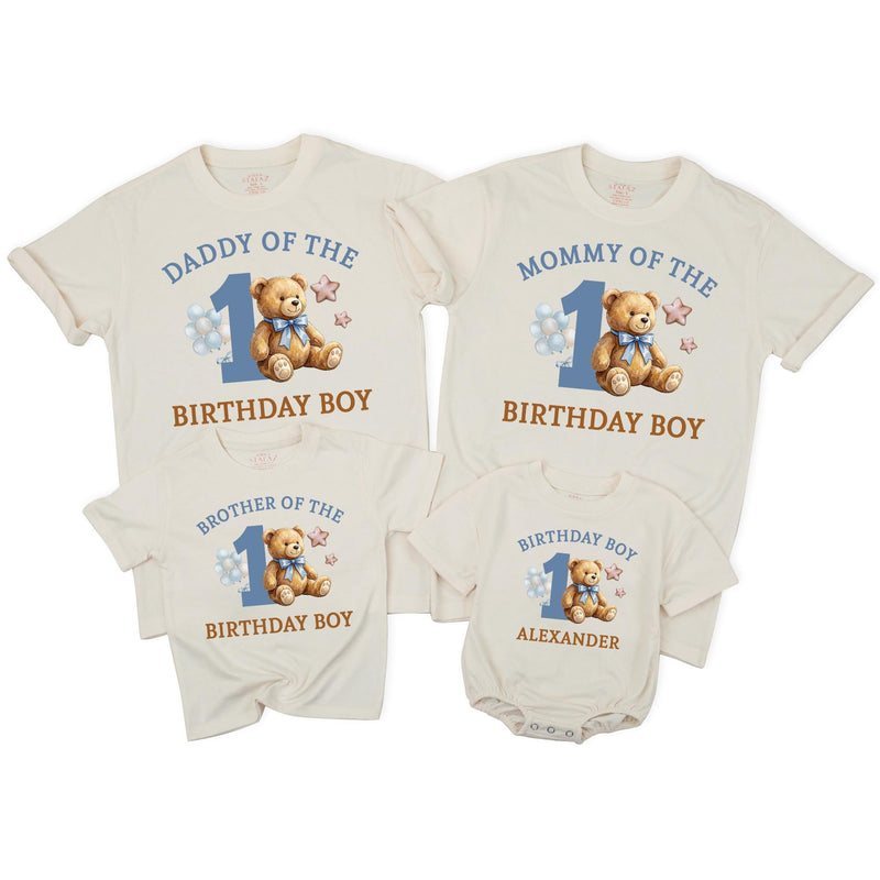 Personalized Teddy Bear 1st Birthday Boy Matching Family Shirts, Custom Name Outfit for Baby, Mommy, Daddy, Brother, Sister, Party Tees