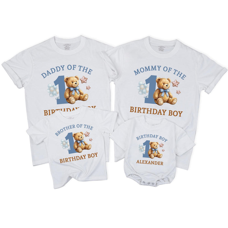 Personalized Teddy Bear 1st Birthday Boy Matching Family Shirts, Custom Name Outfit for Baby, Mommy, Daddy, Brother, Sister, Party Tees
