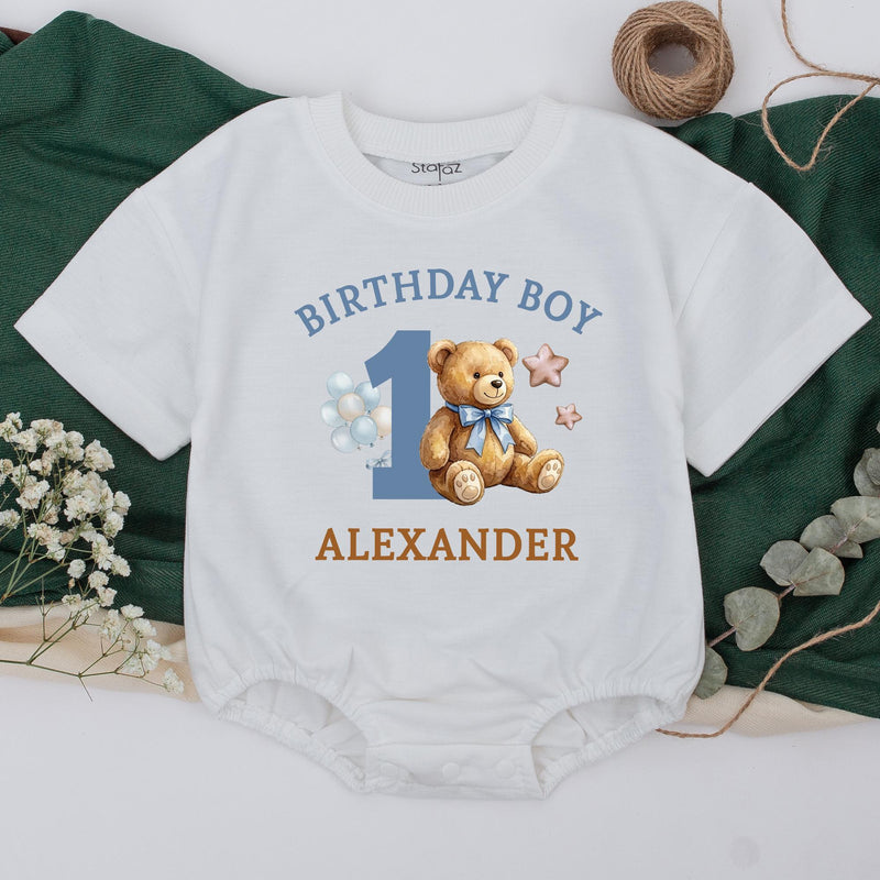 Personalized Teddy Bear 1st Birthday Boy Matching Family Shirts, Custom Name Outfit for Baby, Mommy, Daddy, Brother, Sister, Party Tees