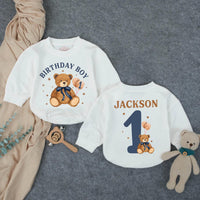Custom Teddy Bear 1st Birthday Romper for Baby Boy, Soft Cotton Long Sleeve Outfit, Cake Smash Photo Prop, Personalized Name & Age