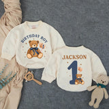 Custom Teddy Bear 1st Birthday Romper for Baby Boy, Soft Cotton Long Sleeve Outfit, Cake Smash Photo Prop, Personalized Name & Age
