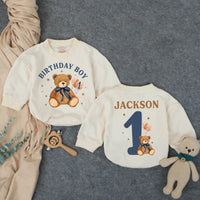 Custom Teddy Bear 1st Birthday Romper for Baby Boy, Soft Cotton Long Sleeve Outfit, Cake Smash Photo Prop, Personalized Name & Age