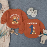 Custom Teddy Bear 1st Birthday Romper for Baby Boy, Soft Cotton Long Sleeve Outfit, Cake Smash Photo Prop, Personalized Name & Age