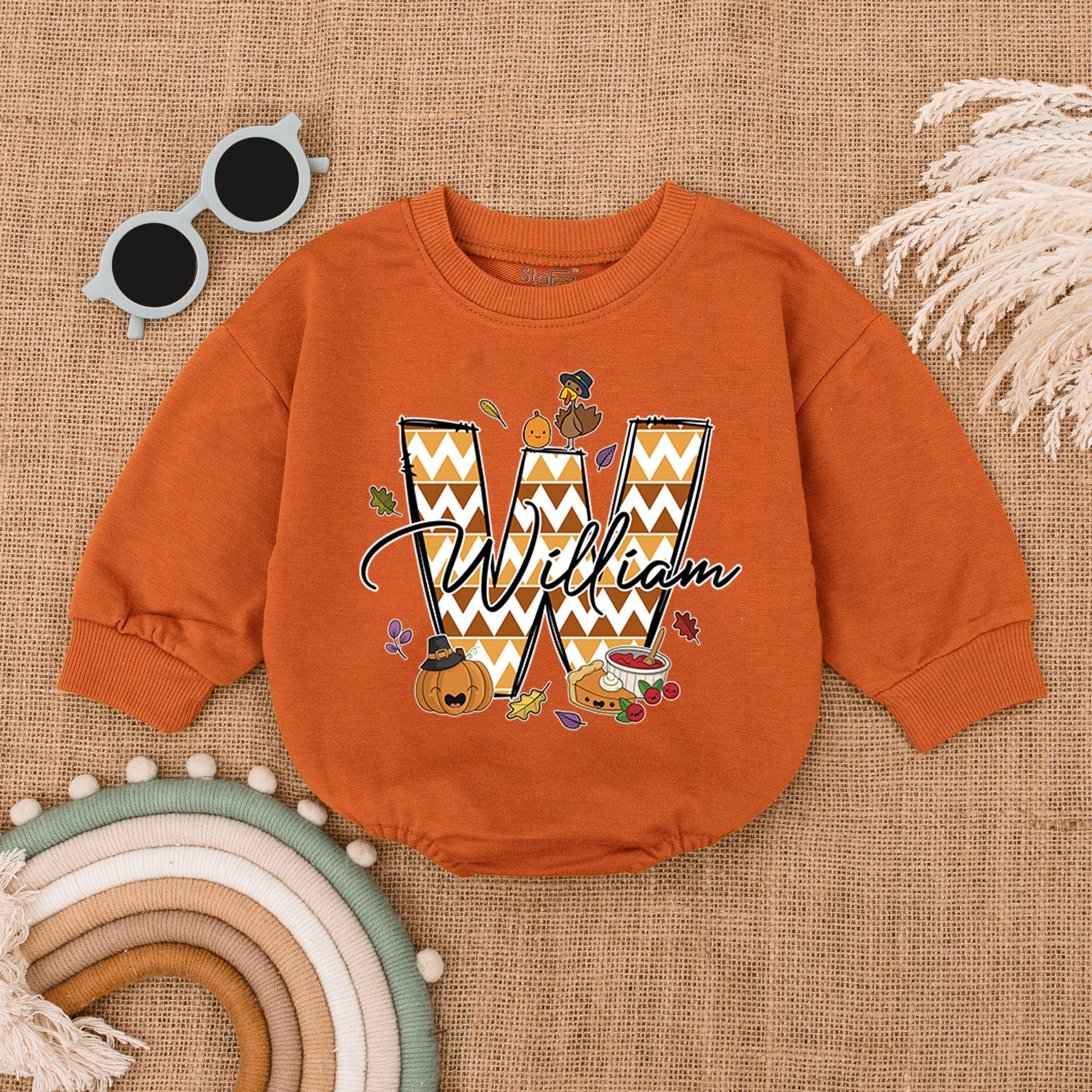 Personalized Thanksgiving Baby Romper with Pumpkin Design Autumn Fall Outfit for Infants Boys Girls Custom Name Warm Cotton Bodysuit Gift