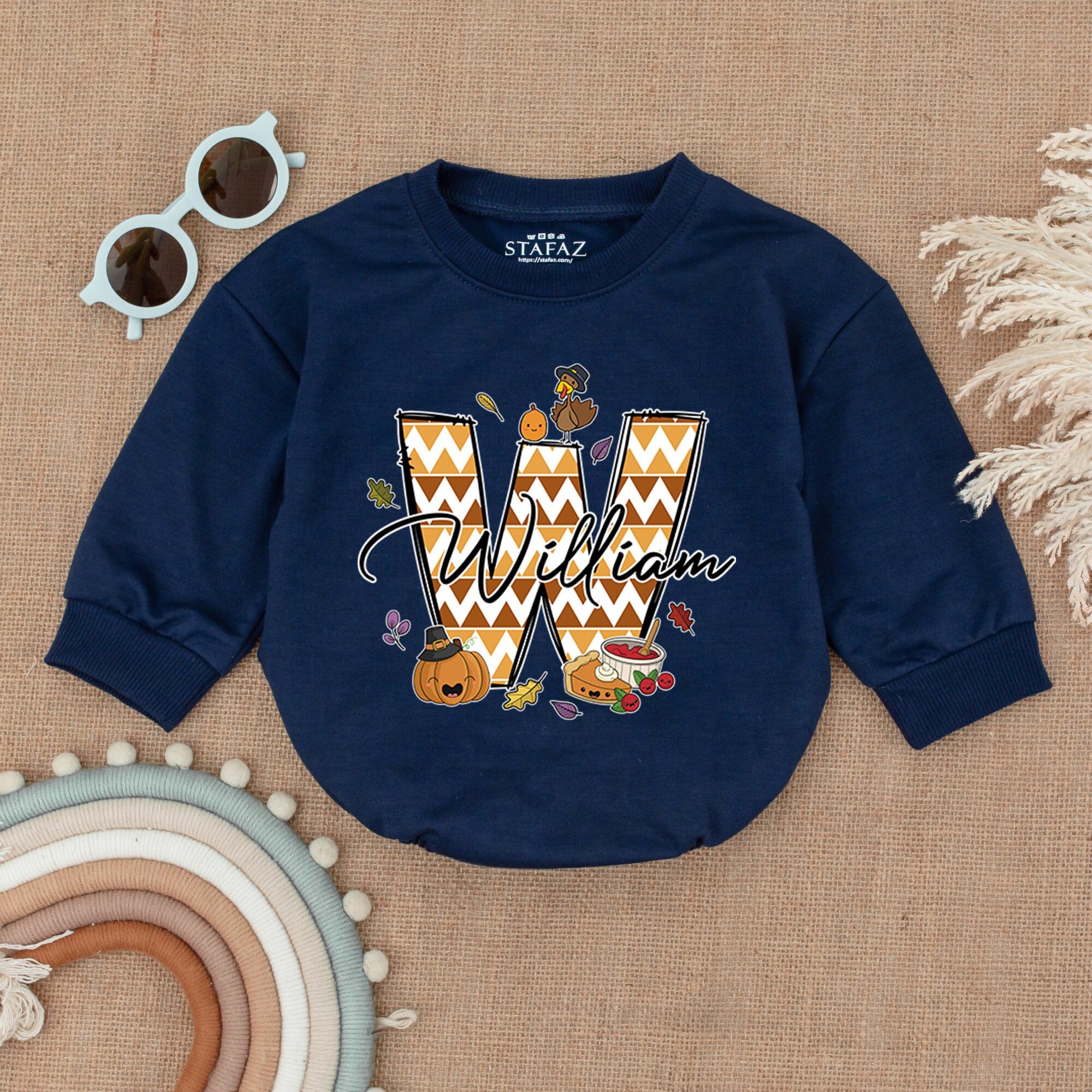 Personalized Thanksgiving Baby Romper with Pumpkin Design Autumn Fall Outfit for Infants Boys Girls Custom Name Warm Cotton Bodysuit Gift
