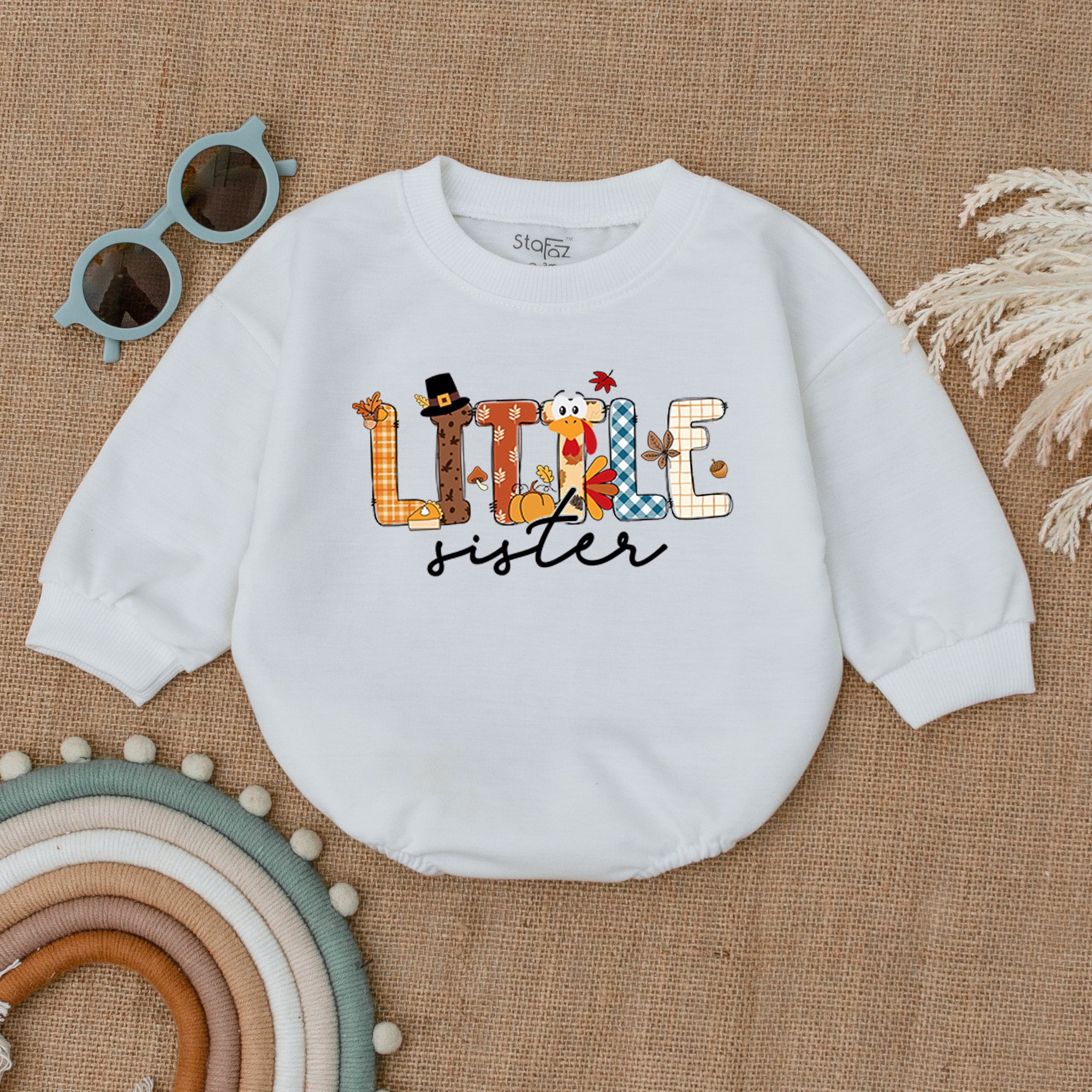 Personalized Thanksgiving Big Brother Little Sister Romper Festive Baby Outfit Autumn Colors Cotton Soft Comfortable Custom Family Clothes