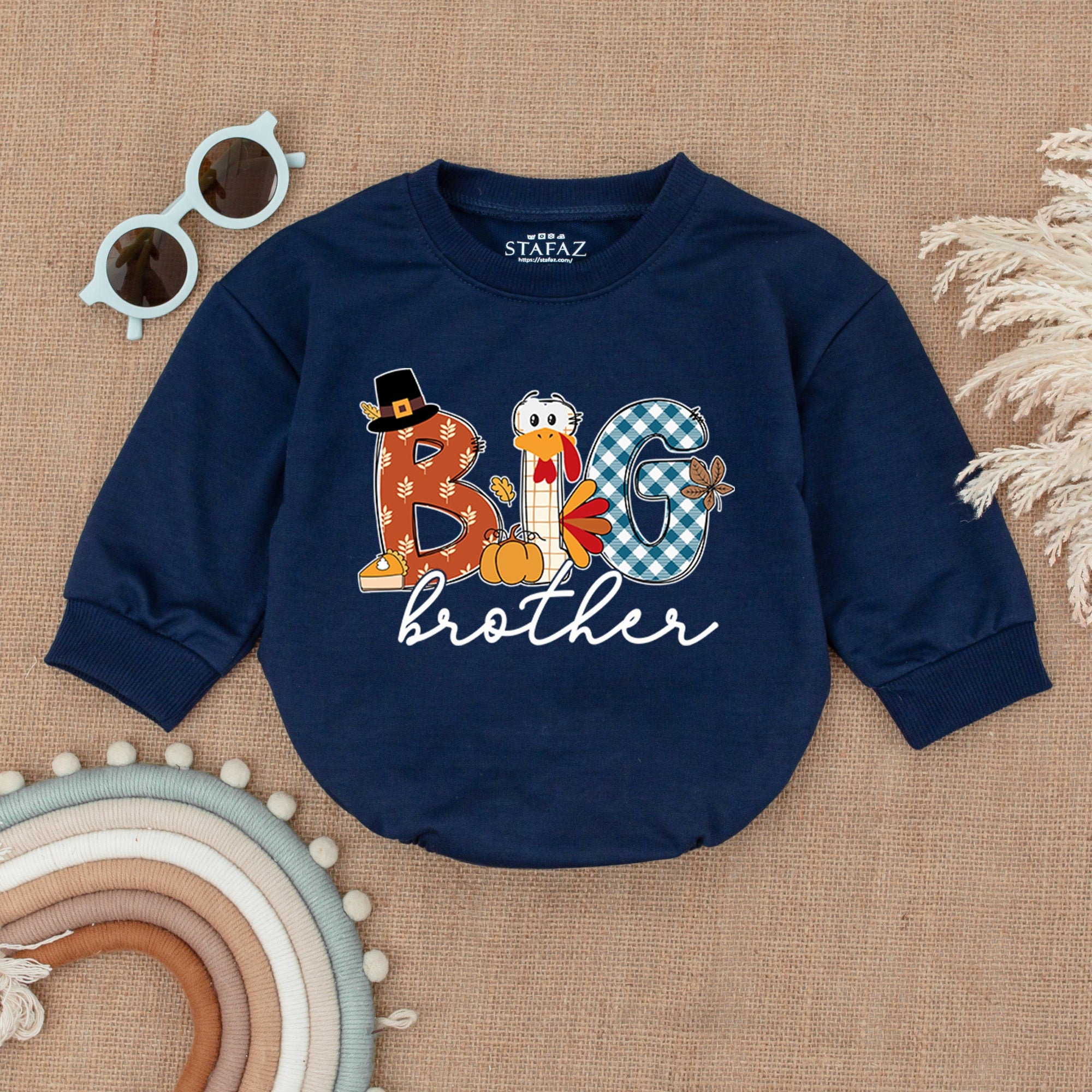 Personalized Thanksgiving Big Brother Little Sister Romper Festive Baby Outfit Autumn Colors Cotton Soft Comfortable Custom Family Clothes