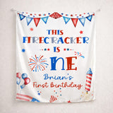 Personalized This Firecracker Is One 1st Birthday Banner for Baby Boy, Patriotic Red White Blue Fireworks Theme Party Decor Backdrop Sign