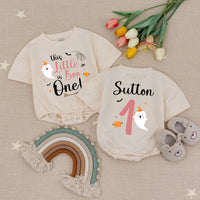 Personalized This Little Boo is One Baby Girl Romper with Cute Ghost, Halloween 1st Birthday Outfit, Pink Pumpkin Infant Clothes Gift