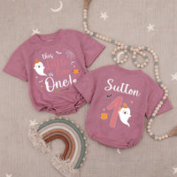 Personalized This Little Boo is One Baby Girl Romper with Cute Ghost, Halloween 1st Birthday Outfit, Pink Pumpkin Infant Clothes Gift