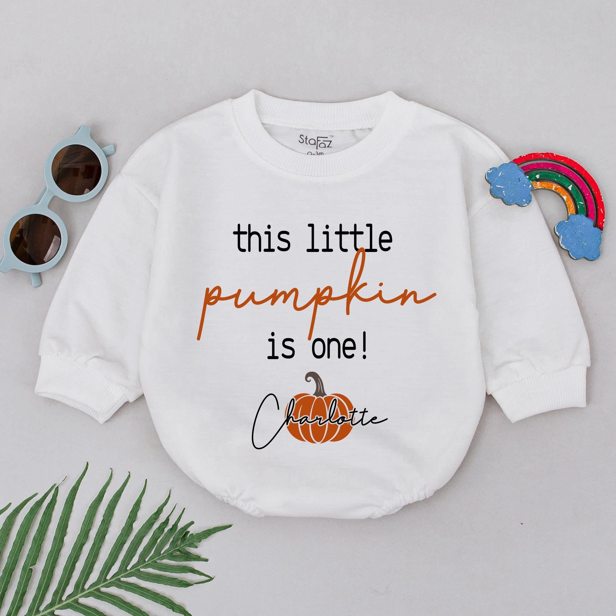 Personalized This Little Pumpkin Romper for Baby First Birthday Autumn Outfit Festive Custom Name Toddler Girl Retro Thanksgiving Gift