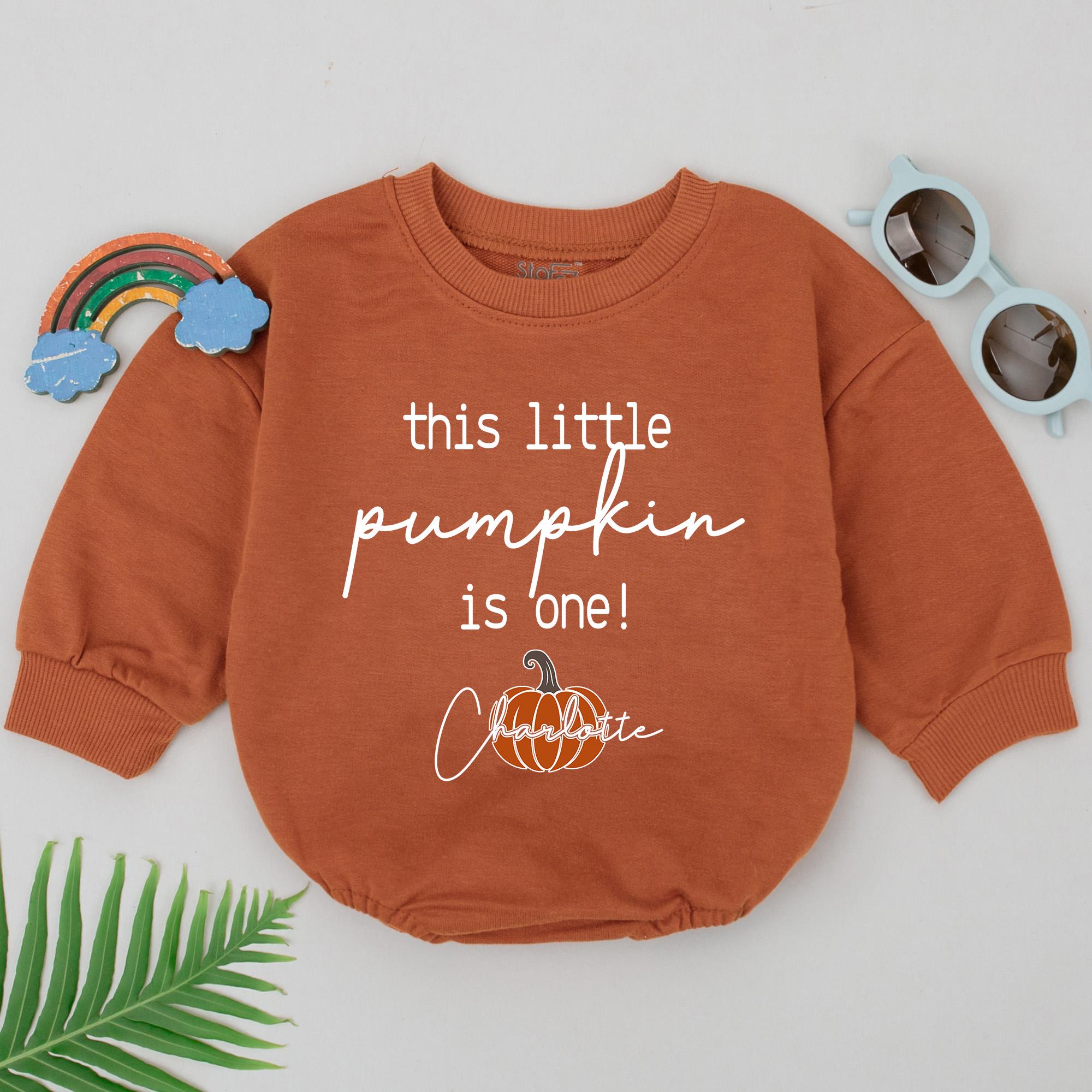 Personalized This Little Pumpkin Romper for Baby First Birthday Autumn Outfit Festive Custom Name Toddler Girl Retro Thanksgiving Gift