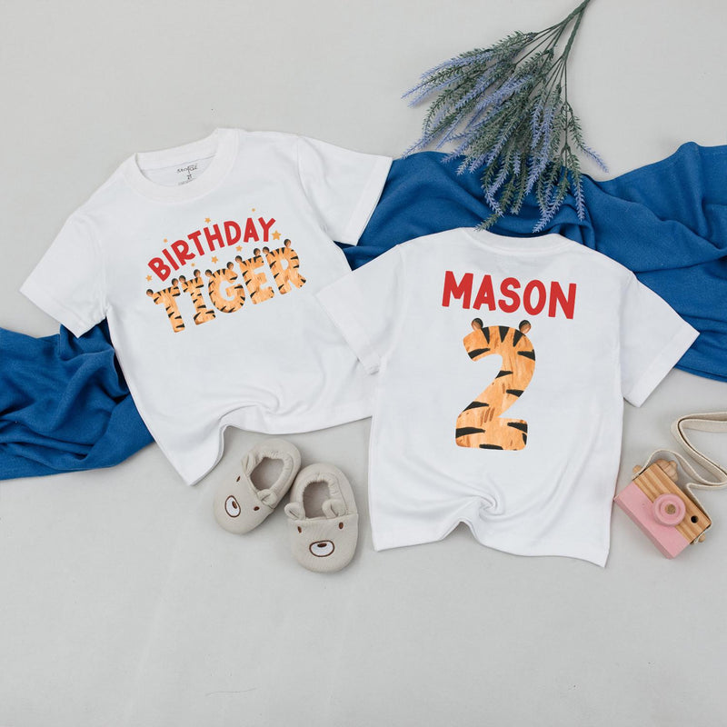 Personalized Tiger Birthday Family Shirt with Jungle Theme, Custom Party Outfit for Kids, Parents, and Siblings, Fun Celebration Tee