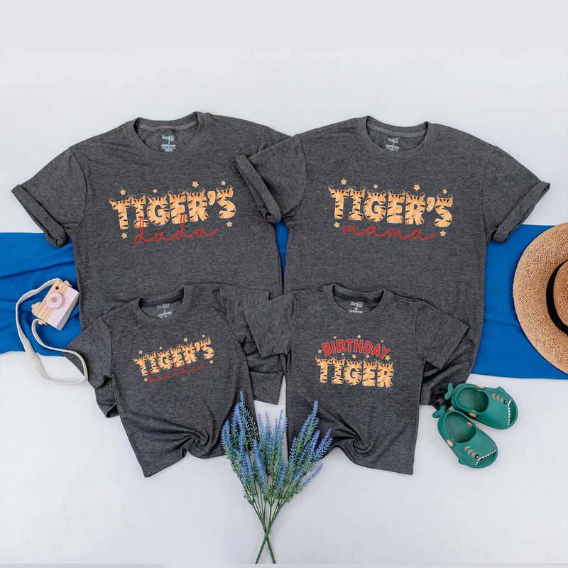 Personalized Tiger Birthday Family Shirt with Jungle Theme, Custom Party Outfit for Kids, Parents, and Siblings, Fun Celebration Tee