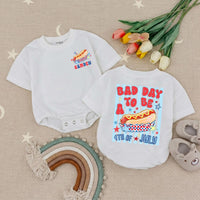 Personalized Toddler 4th of July Hot Dog Shirt with Name Customization, Funny Patriotic Independence Day Romper, Festive Holiday Outfit