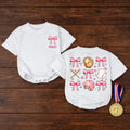 Personalized Toddler Girl Sports Outfit with Pink Bow Baseball Bubble Romper Custom Name Soft Watercolor Design Kids Clothes Gift
