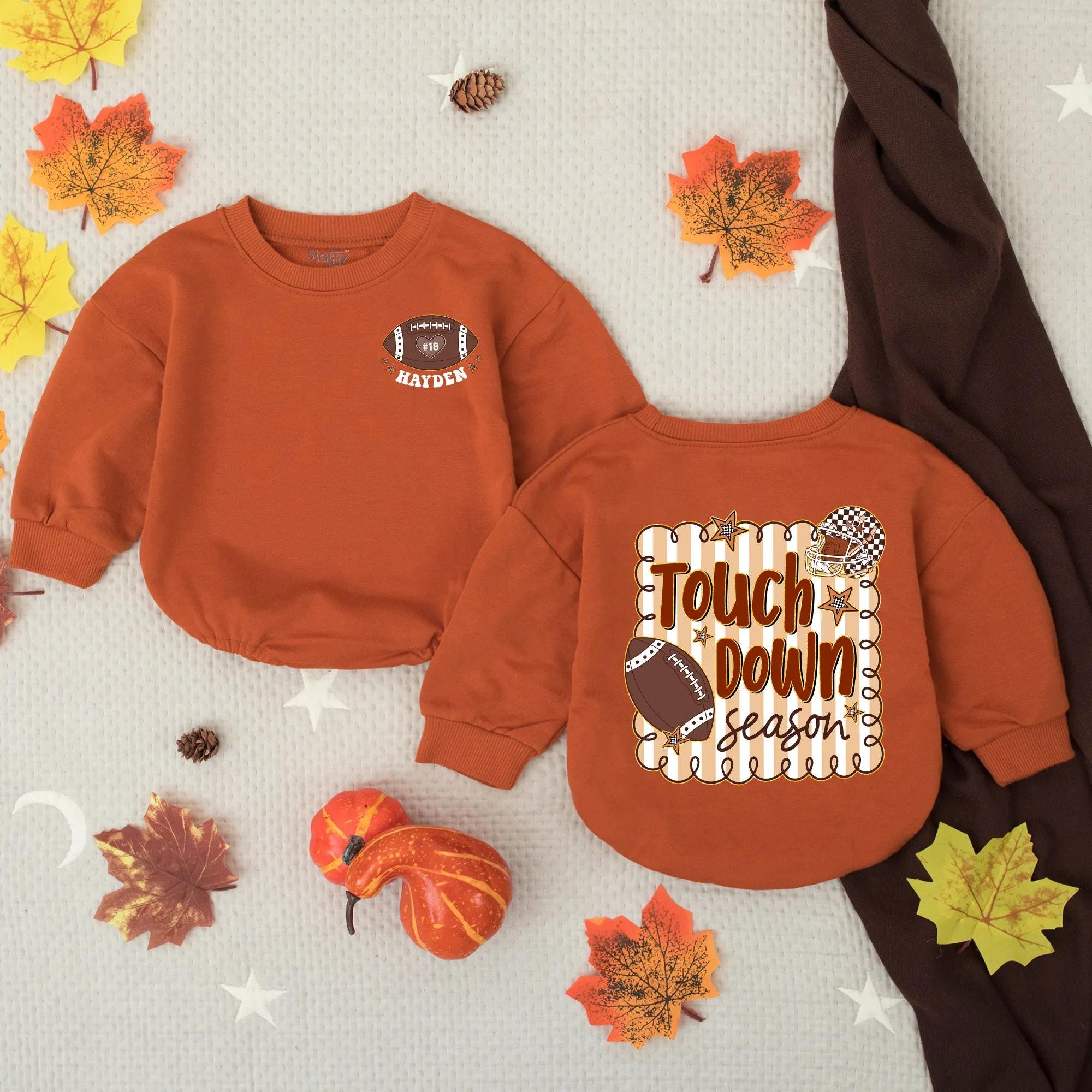 Personalized Touchdown Season Romper Football Game Day Outfit Toddler Baby Sport Theme Cotton Comfortable Custom Name Fun Gift