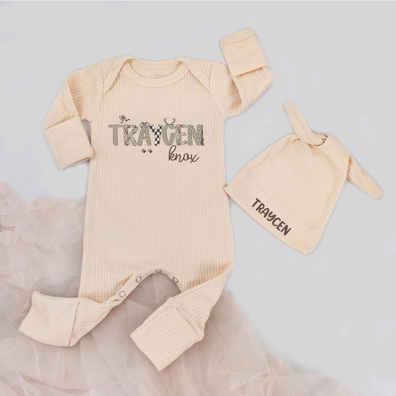 Personalized TRAYCEN Camo Baby Bodysuit and Hat Set Duck Hunting Outfit Rustic Toddler Clothes Custom Name Outdoor Baby Shower Gift