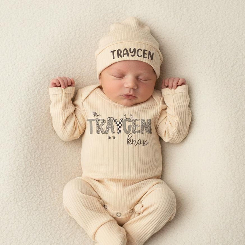 Personalized TRAYCEN Camo Baby Bodysuit and Hat Set Duck Hunting Outfit Rustic Toddler Clothes Custom Name Outdoor Baby Shower Gift