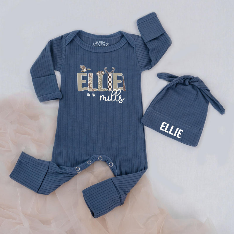 Personalized TRAYCEN Camo Baby Bodysuit and Hat Set Duck Hunting Outfit Rustic Toddler Clothes Custom Name Outdoor Baby Shower Gift