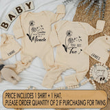 Personalized Twin Baby Bodysuit Floral Dandelion Design Newborn Outfit Soft Cotton Miracle Quote Gift for Twins Celebration