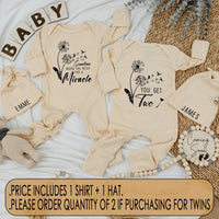 Personalized Twin Baby Bodysuit Floral Dandelion Design Newborn Outfit Soft Cotton Miracle Quote Gift for Twins Celebration