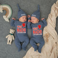 Personalized Twin Baby Bodysuit and Hat Set Funny Red Tornado Design Can't Catch Us Matching Outfits Gift for Twins Custom Names