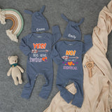 Personalized Twin Baby Bodysuit and Hat Set with Names, Yes We Are Twins Outfit, Gender Neutral Cotton Clothes, Twin Shower Gift, Fun Design
