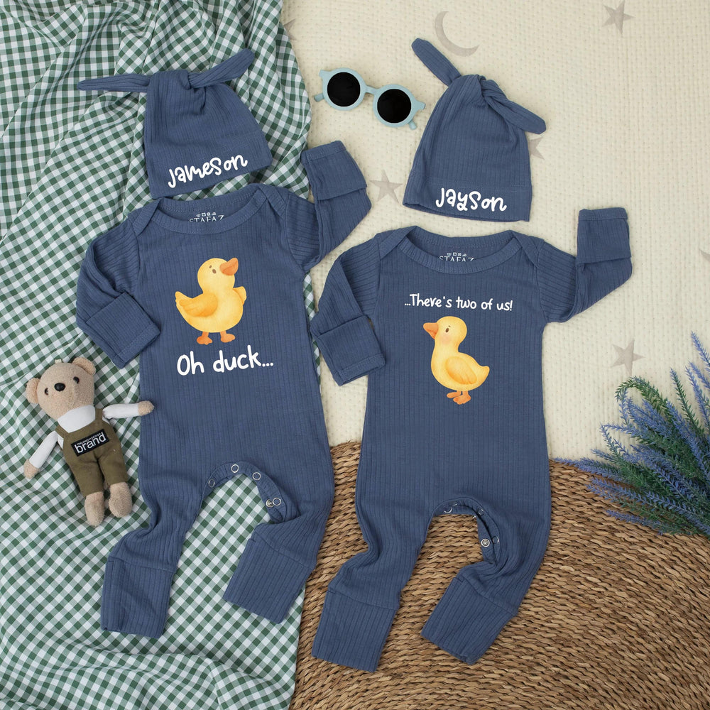 Personalized Twin Baby Matching Bodysuits Oh Duck There’s Two of Us Outfit with Watercolor Duckling Newborn Cotton Gift for Coming Home