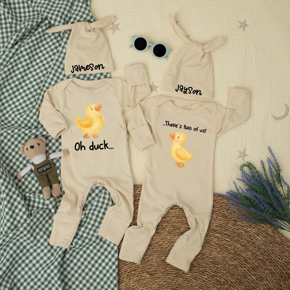 Personalized Twin Baby Matching Bodysuits Oh Duck There’s Two of Us Outfit with Watercolor Duckling Newborn Cotton Gift for Coming Home