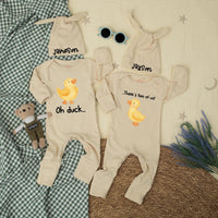 Personalized Twin Baby Matching Bodysuits Oh Duck There’s Two of Us Outfit with Watercolor Duckling Newborn Cotton Gift for Coming Home