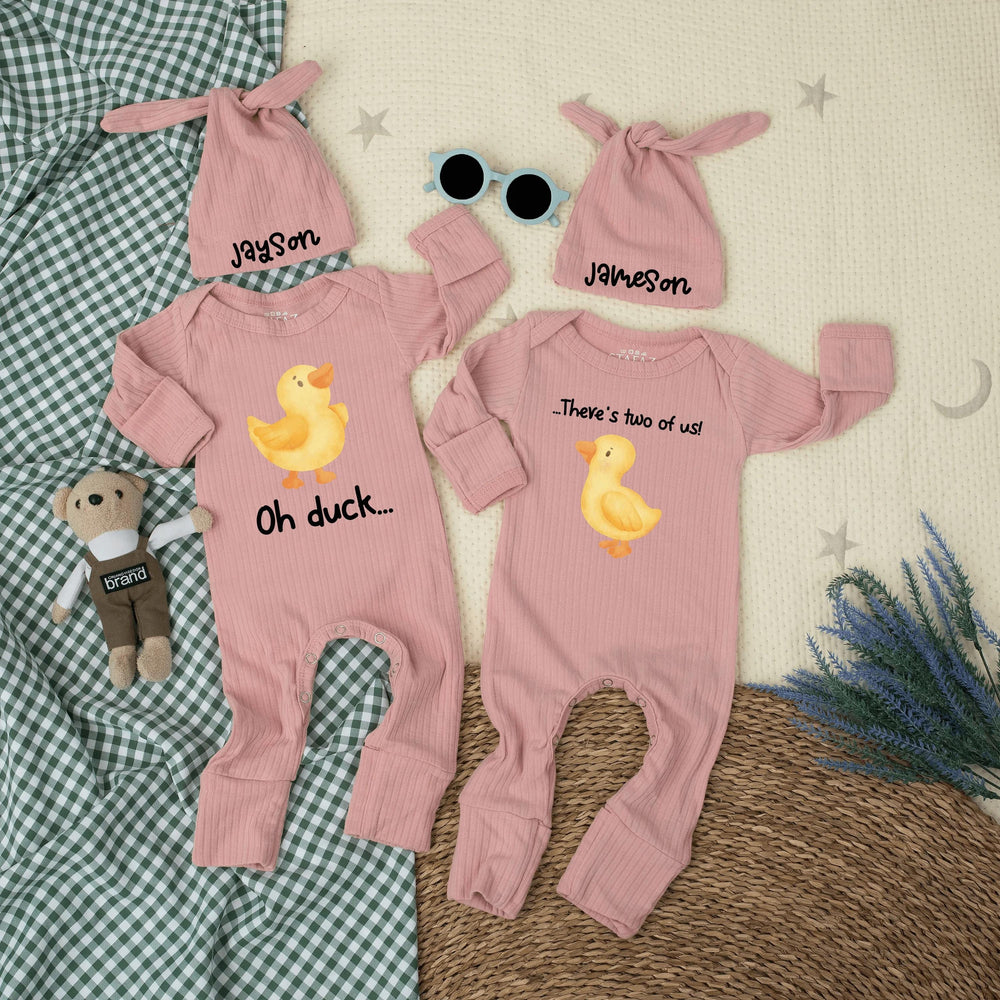 Personalized Twin Baby Matching Bodysuits Oh Duck There’s Two of Us Outfit with Watercolor Duckling Newborn Cotton Gift for Coming Home