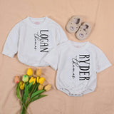 Personalized Twin Baby Romper and Hat Set Custom Name Newborn Coming Home Outfit Soft Ribbed Cotton Gift for Twins Boys or Girls