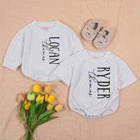 Personalized Twin Baby Romper and Hat Set Custom Name Newborn Coming Home Outfit Soft Ribbed Cotton Gift for Twins Boys or Girls